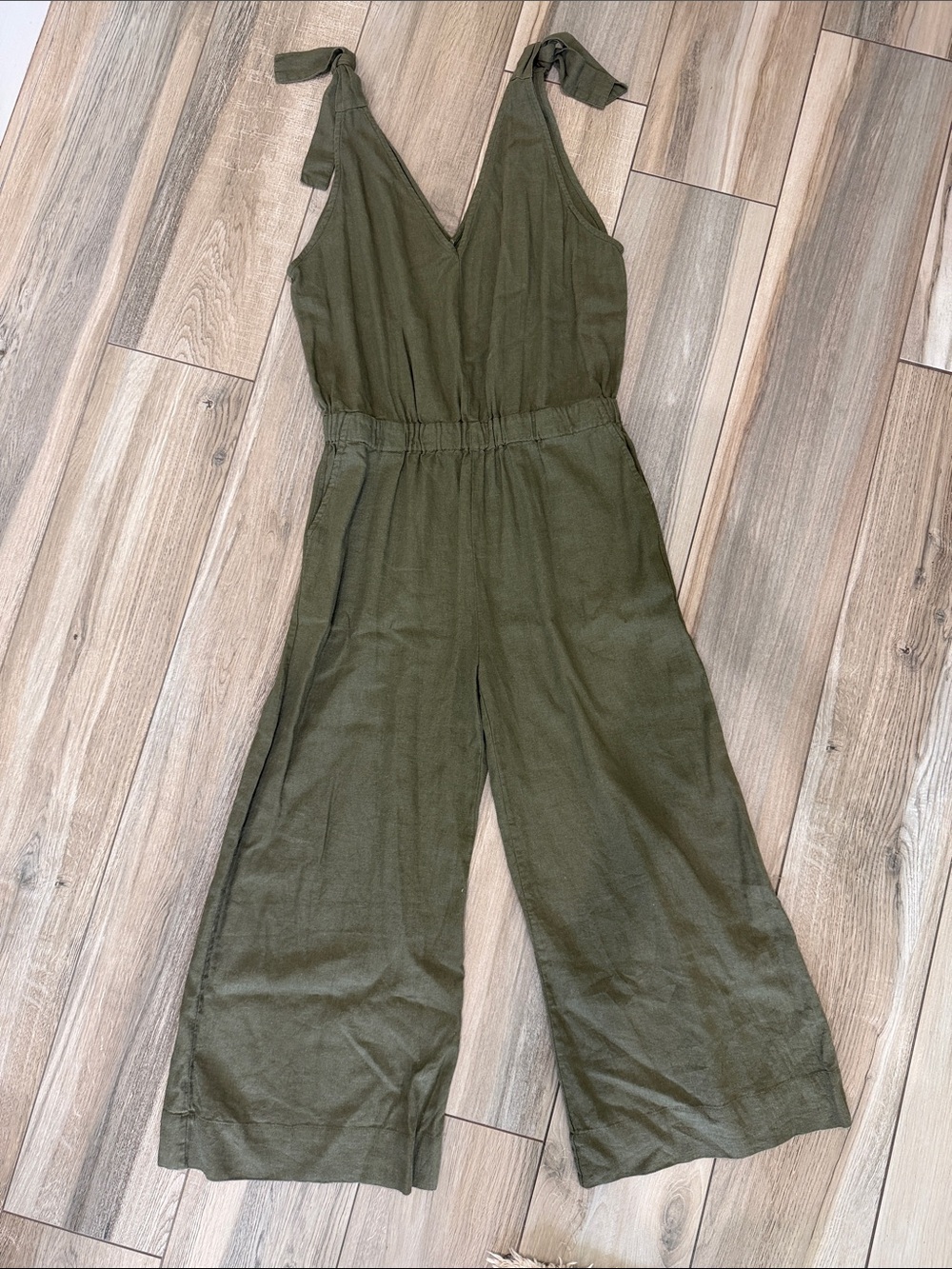 NWT Olive Tie-Shoulder Wide-Leg Jumpsuit